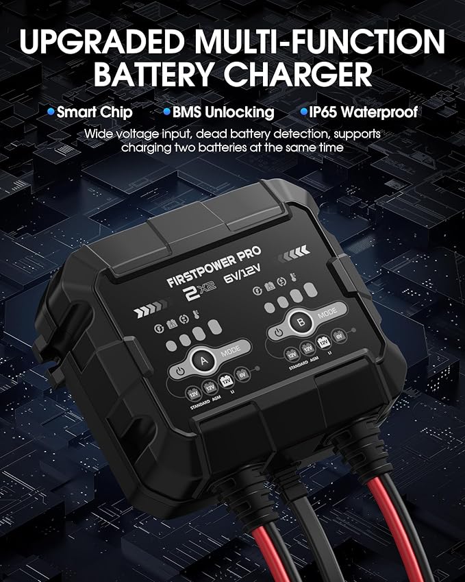 2-Bank, 4A (2A/Bank) Trickle Charger for Car Battery, 12V 6V Car Battery Charger, Automotive Battery Trickle Charger, Maintainer, for Motorcycle Lawn Mower AGM, Lithium Batteries-1PC