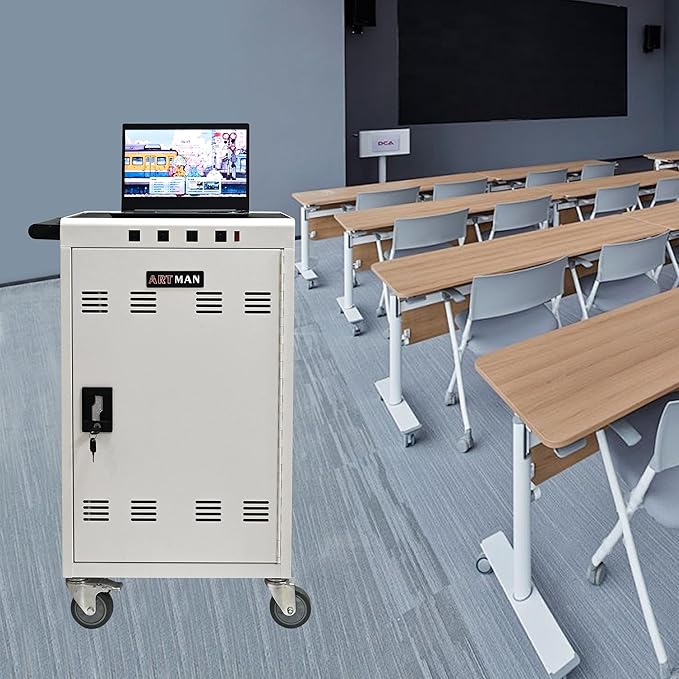 Aokleo Laptop Charging Cart,35 Devices Tablet Storage Carts for pad Up to 16.3" Screen Size, Classroom Computer Mobile Charging Station for Pads, Chromebooks,Laptops, Security Storage(31+4 Bay-White)