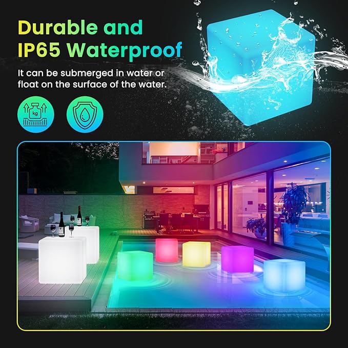LOFTEK 7-inch LED Cube Night Lights: Rechargeable RGB 16 Colors Changing Light with Remote Control, IP65 Waterproof Cordless Table Lamp Night Light for Home Bedroom, Adults Kids Room Décor