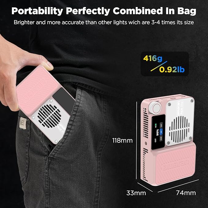 Amaran Ace 25c Pocket RGBWW LED Light, Boost Mode Up to 32W, Full-Color Mini Video Light (2,300-10,000K), 1,171 Lux@1m at 5,600K, 4500mAh Battery with PD Fast Charging for Mobile Creators (Pink)