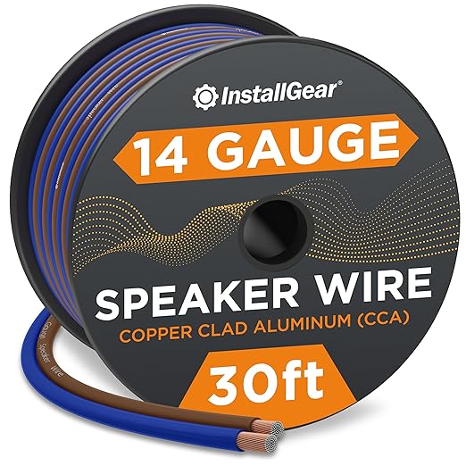 InstallGear 30ft 14 Gauge Speaker Wire - Copper Clad Aluminum Car Audio Speaker Wire for Stereo Systems - Flexible Speaker Cable with Blue and Black Jacket - Home Theater or Automotive Use