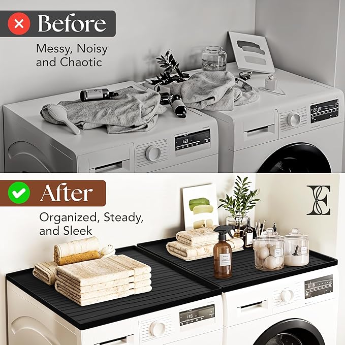 2 PC Washer and Dryer Topper Protector Mat 25"x25", Laundry Washing Machine Top Cover Non-Slip, Waterproof, Silicone Large Washer and Dryer Covers for Top, Dark-Grey (Onyx) Dryer Top Protector Mat