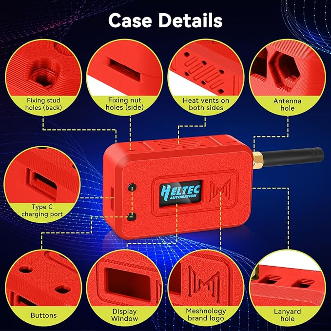 Meshnology 2 Set ESP32 LoRa V3 Module Board with 915 MHz Antenna + 3000mAh Battery + Protect Case - with WiFi Blue Tooth SX1262 CP2102 0.96” OLED Display Type C for Ar duino Meshtastic IOT (N35, Red)
