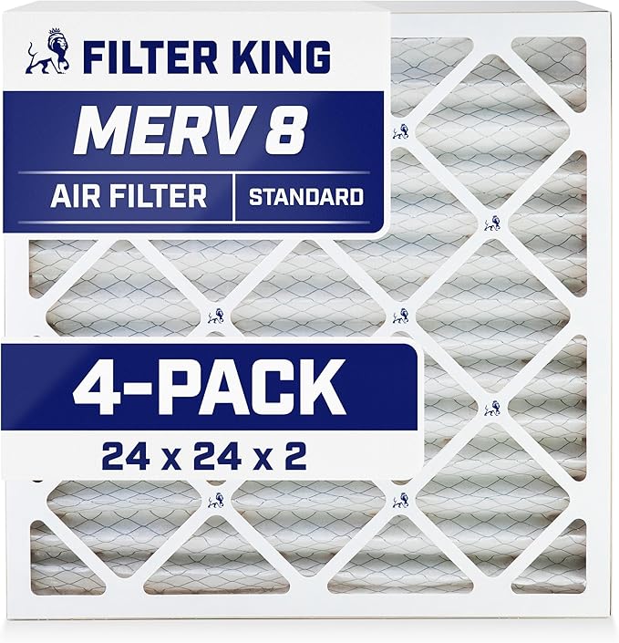 Filter King 24x24x2 Air Filter | 4-PACK | MERV 8 HVAC Pleated A/C Furnace Filters | MADE IN USA | Actual Size: 23.5 x 23.5 x .75"