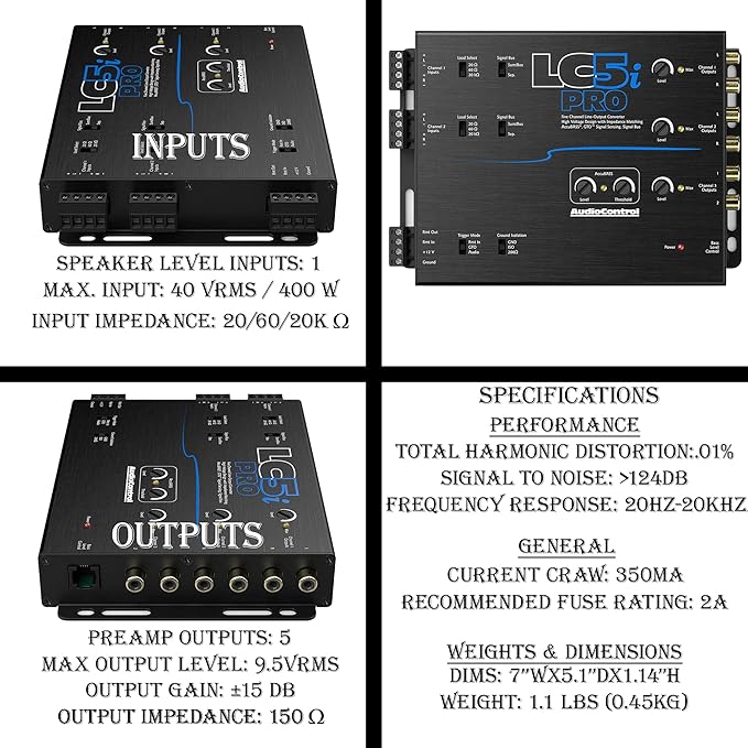 AccuBASS 5-Ch Line Out Converter Kit - LC5iPro Processor and (3) 3ft. Oxygen Free RCA Cables - Upgrade Your Factory Audio System