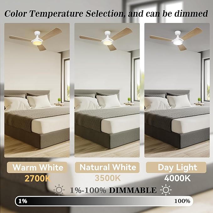 SMAAIR 52 Inch Smart Wifi Ceiling Fans with Dimmable LED Lights and Remote, Compatible with Alexa/Google Home/Siri/APP, Outdoor DC Fans with 10 Speeds, Timer/Schedule,Light White