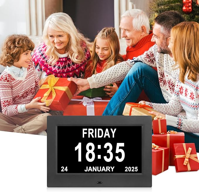 Irednolw Black Clock with Day and Date for Elderly Dementia Patients-Large Number Digital Clocks for Seniors-Digital Calendar Day Clock for Seniors Large with 12 Alarms, Auto Dimming