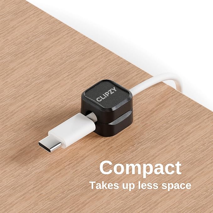 Clipzy 6 Pack Magnetic Cable Clips & Cord Holder, Under Desk Cable Management, Adhesive Wire Holder Keeper Organizer for Home Office Computer Desk Phone Car Wall Desktop Nightstand - Black