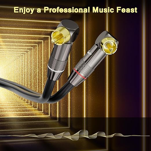 Right Angle RCA Cable 50 FT, 90 Degree 2RCA to 2RCA Stereo Audio Cable, Zinc Alloy Shell, Gold-Plated Plug, 2 RCA Audio Cord, for Home Theater, Subwoofer, HDTV, Amplifier, Hi-Fi System, Car, Speaker
