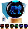 3D Crystal Ball Lamp with Lifelike LED Lion, 16 Color Changing Light, Dimmable Remote Control