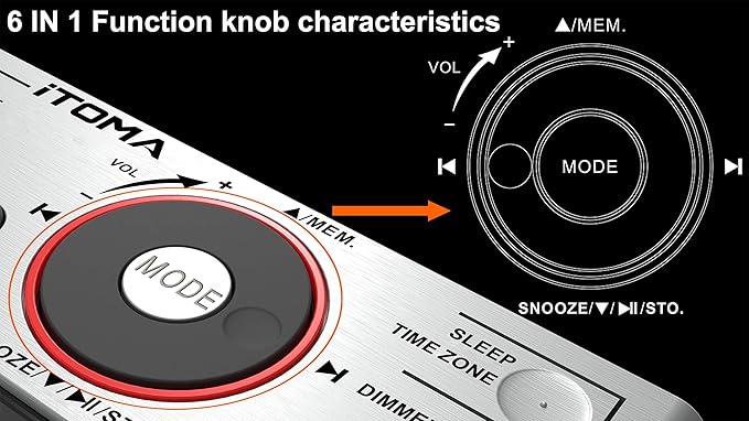 iTOMA Alarm Clock Radio with Bluetooth Speaker, FM Radio, Dual Alarm with Snooze, Large LED Display, Dimmer Control, USB Charging Output and Night Light CKS708