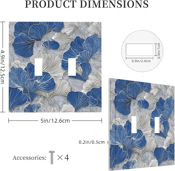 Bvtewkhz Abstract Blue Marble Plant Leaves 2 Gang Double Toggle Decorative Light Switch Covers Electrical Faceplate Switch Plates for Bathroom Kitchen Home