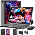 VisuPad 2026 Android 15 Tablet with Keyboard, 26GB+256GB+2TB Expand, 10 Inch 2 in 1 Tablet with Gemini AI, 8000mAh, 2.4G/5G WiFi, BT5.0, Widevine L1, Tablets Pc with Case, Mouse, Stylus (Black Case)
