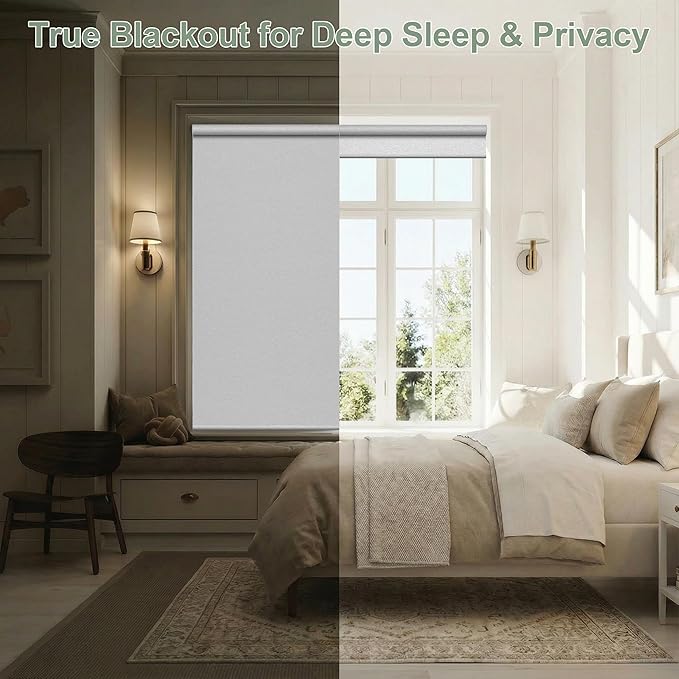 Zshine Motorized Blackout Window Blinds Customize Width (23-95 Inches) Remote Control Wireless and Rechargeable Roller Shades Blinds for Windows, Home, Office, Hotel, Club, Restaurant(82141E)