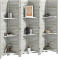 HOMCOM Room Divider, 6 Panel 67" Tall Wood Privacy Screen with 3 Display Shelves, and Folding Storage for Bedroom or Home Office, Distressed White