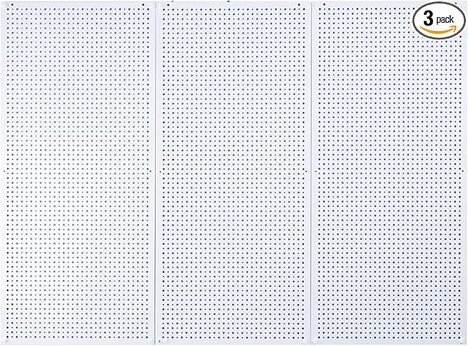 Daanxw Pegboard Rack Garage Storage Steel Horizontal PegBoard Pack,Steel Pegboard Heavy Duty- 3 Pack 16-Inch X 36-Inch Metal Peg Board Tool Organization Panels (White)