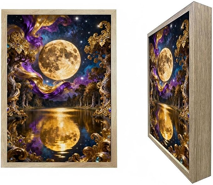 URVIP LED Glowing Photo Frame, 3D Starry-Sky Blue Moon Wall Art, 9x12 Inches Dimmable Light Up Light Painting for Bedroom, Unique Aesthetic Decor, Great Birthday Gift for Women Men