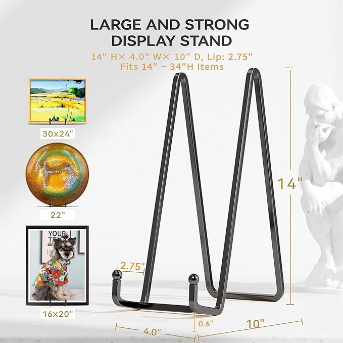 IPAME 14 Inch Heavy Duty Plate Stand (2 Pack) – Metal Display Easel for Large Plates, Platters, Picture Frames, Plaques, Signs and Posters
