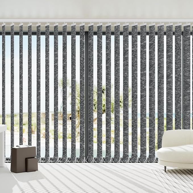 Blindify Motorized Vertical Blinds Compatible with Alexa Google Home, Light Filtering Sliding Door Shades Smart Vertical Blinds Remote Control Customize, Jacquard Dark Grey