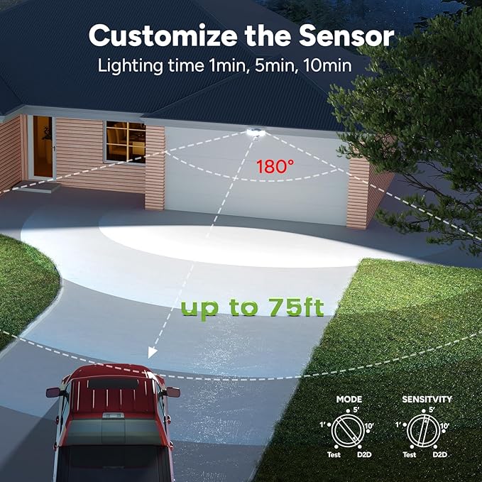 OREiN 10000LM Super Bright LED Flood Light Outdoor, Hardwired Motion Sensor Floodlight, 180°/75FT Detection, 4 Lighting Modes, IP65 Waterproof, Covers 8,000 sq.ft, Patio, Driveway, Backyard, Garage