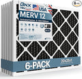 BNX TruFilter 20x25x1 MERV 12 Odor Defense (6-Pack) AC Furnace Air Filter with Activated Carbon - MADE IN USA - Pleated Air Conditioner HVAC AC Furnace Filters - Removes Odor, Mold, Bacteria, Smoke