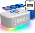 Bluetooth Alarm Clock Radio Bedroom, Digital Dual Alarm Clock Bedroom, Up to 10 Alarms Clock Night Light Speaker App/Button Control FM Charge Snooze Adjustable Brightness Dim 12/24H, Grey