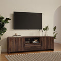 LuxenHome 70" Mid-Century Modern TV Stand for TVs up to 75", Walnut Finish TV Stand with Rounded Corners, Entertainment Center Console with 2 Doors & 1 Drawer for Living Room, Bedroom