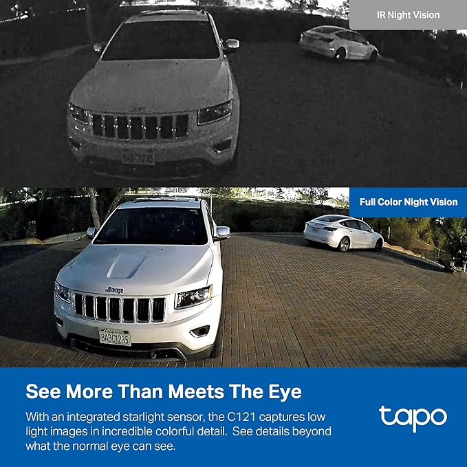 Tapo 2K+ Indoor/Outdoor Wired Security Camera - Person/Pet/Vehicle Detection, Baby Monitoring, Color Night Vision, IP66 Weather Resistant, Subscription-Free Local Storage or Optional Cloud, C121