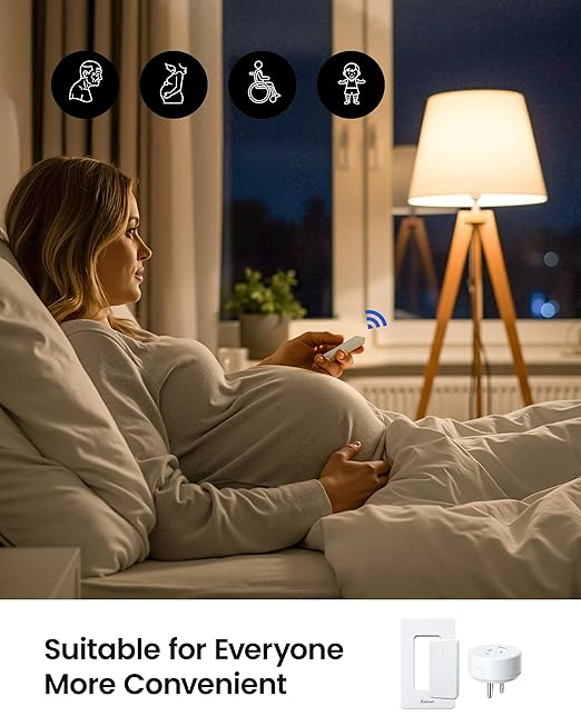 Zoiinet Remote Control Outlet Plug with 2 Switches, Buckle Design & Removable Wireless Light Switch, No Wiring Needed, 300 ft, 15A/1500W, Programmable, for Household Appliances