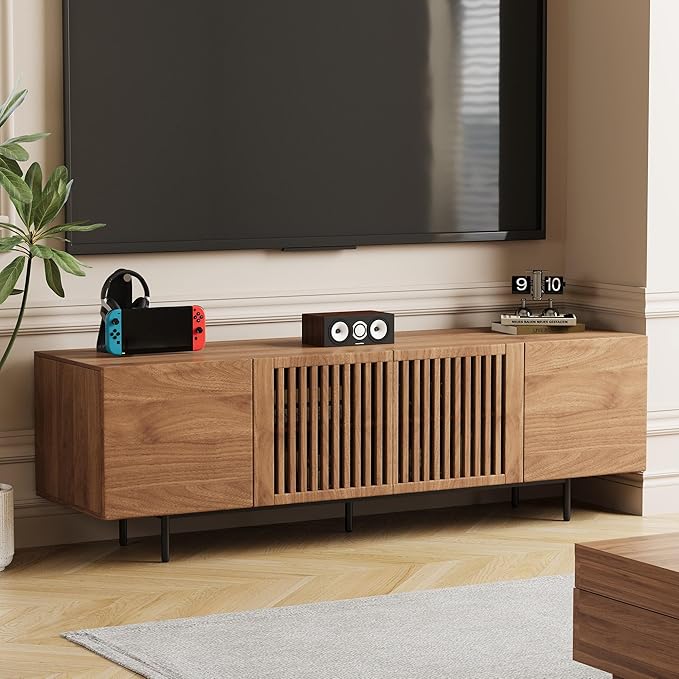 NessCarsti Mid Century Modern TV Stand for 70 Inch TVs, 70.87" Walnut Console with Ample Storage – Stylish Entertainment Center for Living Room or Bedroom