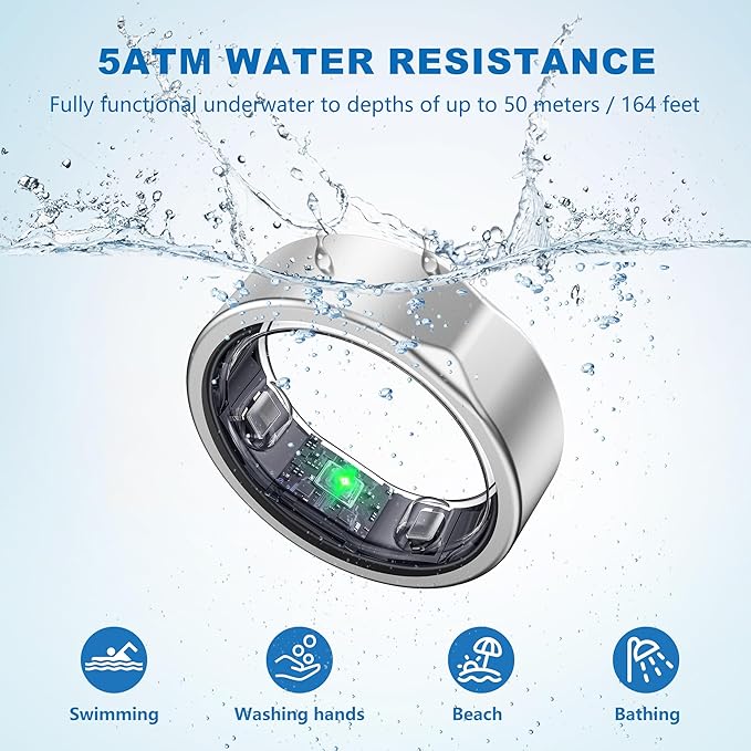 Smart Ring for Women Men, Valentine's Day Gifts, Minimalist Fitness Ring with Heart Rate, Stress, Sleep, Step, Calorie Tracking, 5ATM Waterproof for iPhone and Android,No Subscription (Silver, 6)