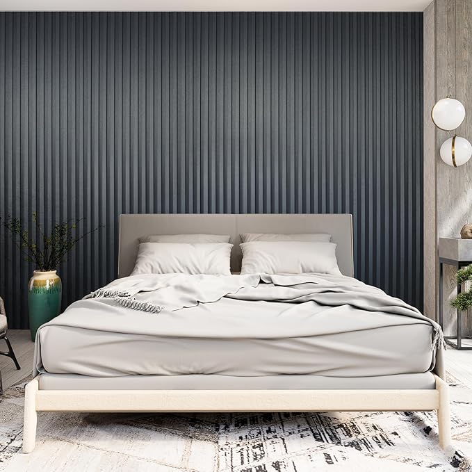 Art3dwallpanels Slat Wall Paneling, 104'' x 6.7'' Glossy Metal Finish WPC Soundproof 3D Wall Panels for Interior Wall Decor, 8 Pack Fluted Textured Panel Wall Slats, Metallic Silver Dark Gray