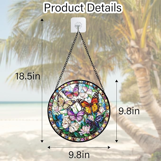 DASTOLL Stained Glass Window Hanging, Colorful Butterfly Suncatcher for Doors Home Sun Catchers Decoration and Christmas, Mother's Day Birthday Gifts for Women, Men, and Mom 9.8 in