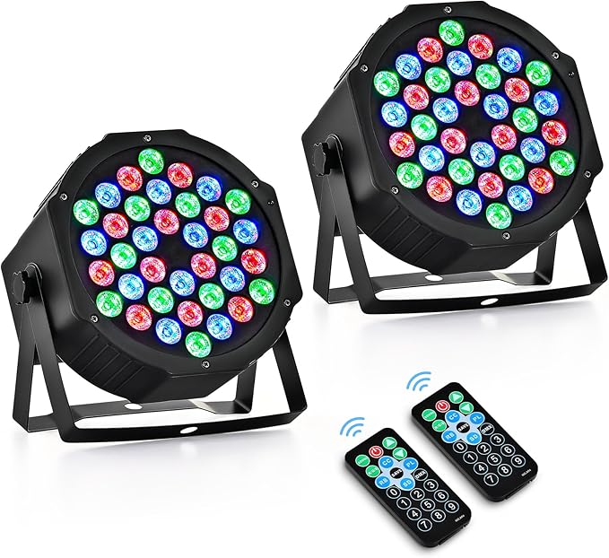 CO-Z Stage Lights 36 RGB LED Par Lights with Sound Activated Remote Control DJ Uplighting for Event Wedding Christmas Halloween Party Club Music Stage Lighting, 2 Pack
