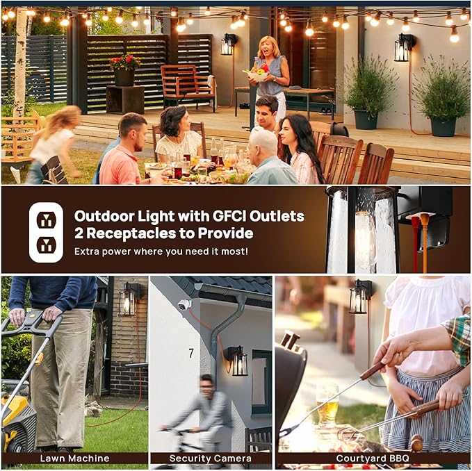 JOKAONOTL Dusk to Dawn Motion Sensor Outdoor Light with GFCI Outlet Waterproof Outside Porch Light Exterior Lighting Fixtures for House Garage Front Door,Bulb Included,12.5 "H,1PC