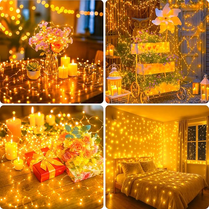 litogo 3 Pack Fairy Lights Battery Operated with Timer, 33FT 100LED Twinkle String Lights USB-C Powered 8 Modes Dimmable for Indoor Bedroom Centerpiece Wedding Classroom Dorm Christmas Decorations