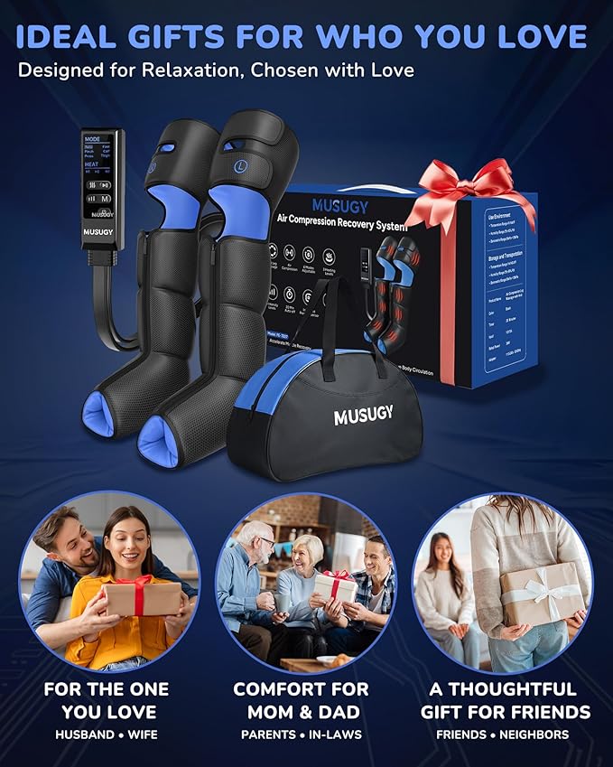 Musugy Leg Massager with Heat and Compression : Sequential Compression Boots with 6 Modes,9 Intensity and 3 Heat for Circulation and Pain Relief - Christmas Birthday for Mom, Dad, Athletes, Gym
