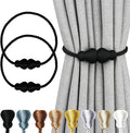 Nieffeiy Magnetic Curtain Tiebacks Outdoor Curtain Tie Backs Rope Decorative Magnetic Curtain Holders for Drapes Window Treatment Holdbacks, Black 2Pack
