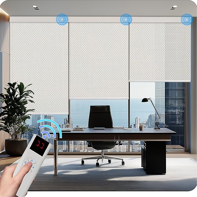 COOLWINDS Motorized Blinds with Remote Cordless Automatic Motorized Shades Custom Blinds for Windows Smart Curtains Compatible with Alexa Google Home(3% Solar Beige,W38 x H72in)
