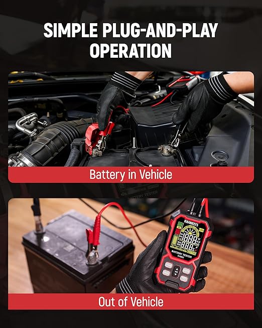 KAIWEETS Car Battery Tester, 12V/24V Automotive Battery Diagnostic Tool, 50-2000 CCA Load Capacity, Digital Battery Analyzer & Voltage Meter for Cars, Trucks, Motorcycles, SUVs, Boats & Marine Use
