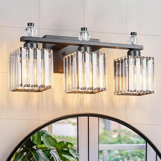 FDPBY Sand Black Bathroom Vanity Lights Crystal Vanity Light Bathroom Lighting Fixtures 3 Light Modern Vanity Lighting Fixtures