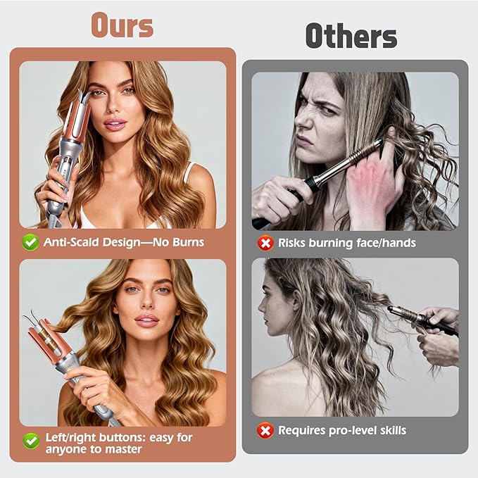 KIMUSE Automatic Rotating Curling Iron, 1.25 Inch - 4 Temp, Fast Heating, 2-Way Rotation, Anti-Scald & Tangle-Free, 30Min Auto Shut-Off, Dual Voltage for Travel, for All Hair Types & Beginners