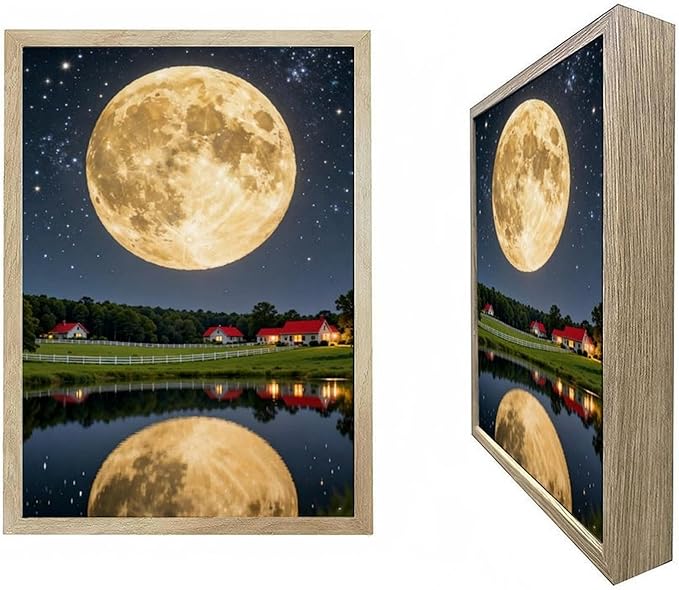URVIP LED Glowing Photo Frame, 3D Starry-Sky Blue Moon Wall Art, 9x12 Inches Dimmable Light Up Light Painting for Bedroom, Unique Aesthetic Decor, Great Birthday Gift for Women Men