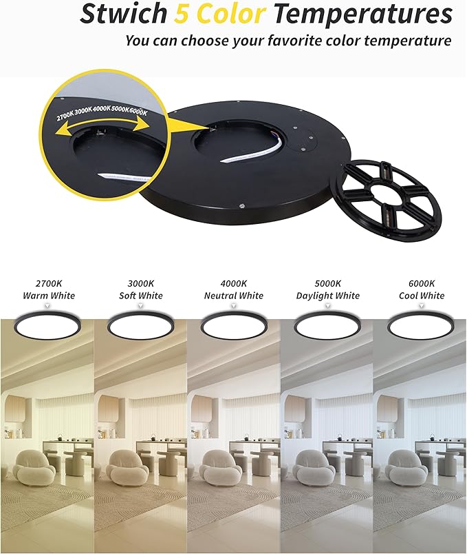4Pack 12 Inch Dimmable Led Flush Mount Ceiling Light Fixture,Black Round 24w 3000K-6000K, 5CCT Selectable, Modern Flat Panel Super Slim Led Ceiling Light,for Living Dining Kitchen Bedroom Room office