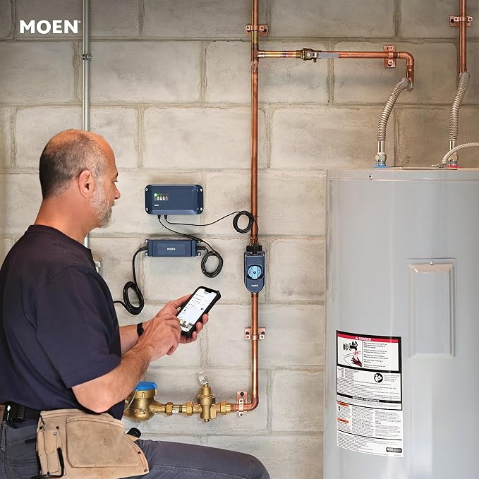 Moen Flo Smart Water Monitor and Automatic Shutoff Sensor, Wi-Fi Water Leak Detector for 3/4-Inch Diameter Pipe, 900-001