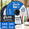 Elite 14/4 Speaker Wire 100ft, UL Listed, CMR/CL3R, (Riser/In-Wall & Outdoor/In-Ground (Direct Burial)- 100% Oxygen Free Pure Bare Copper (OFC), 14AWG/4-Conductor, 100ft Bulk Cable (105 strands) White