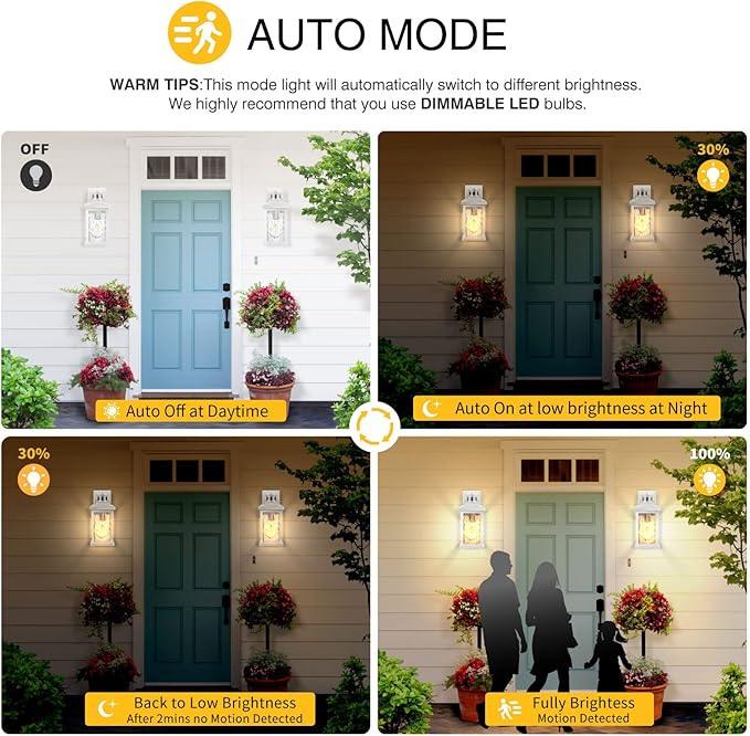 VIANIS Motion Sensor Outdoor Lights, Aluminum Waterproof Porch Lights Outdoor with Water Glass for Porch, Garden, Front Door White Standard Size