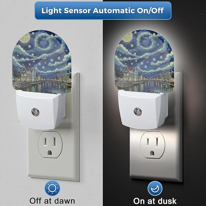 YESPOAK Night Light,Amsterdam at Night Night Lights Plug Into Wall with Dusk to Dawn Sensor for Bedroom Bathroom and Living Room for Women/Girls Gift