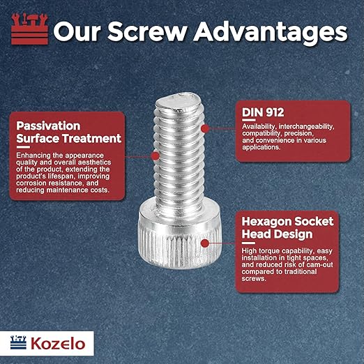 Kozelo 20pcs Socket Head Cap Screws - [M6-1 x 14mm] 304 Stainless Steel Allen Socket Drive for Electrical Motor 3D Printing Fan Engine Replacement Use, Silver
