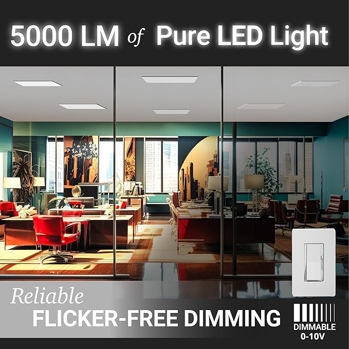 NUWATT 2 Pack, 2x4 LED Flat Panel Light, 120-277V, 3CCT 3000K/4000K/5000K Selectable, 5500LM, 50W, Internal Driver, Dimmable 0-10V, 2 x 4 FT Surface Mount LED Panel, 1 Inch Thin 2x4 Ceiling Light